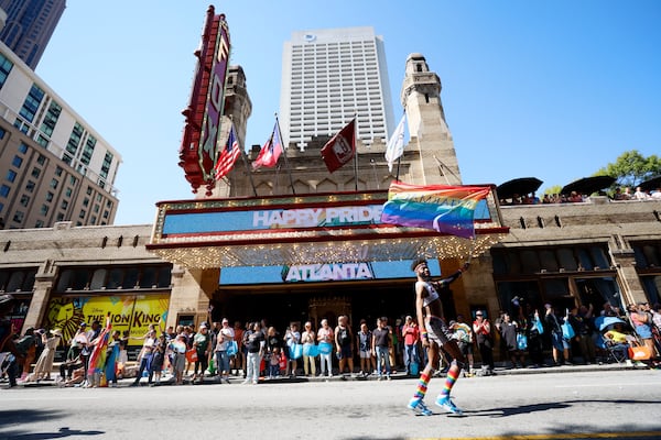 The annual Pride Parade runs up Peachtree Street to 10th Street and into Piedmont Park in Atlanta on Sunday, Oct 13, 2024.
(Miguel Martinez / AJC)