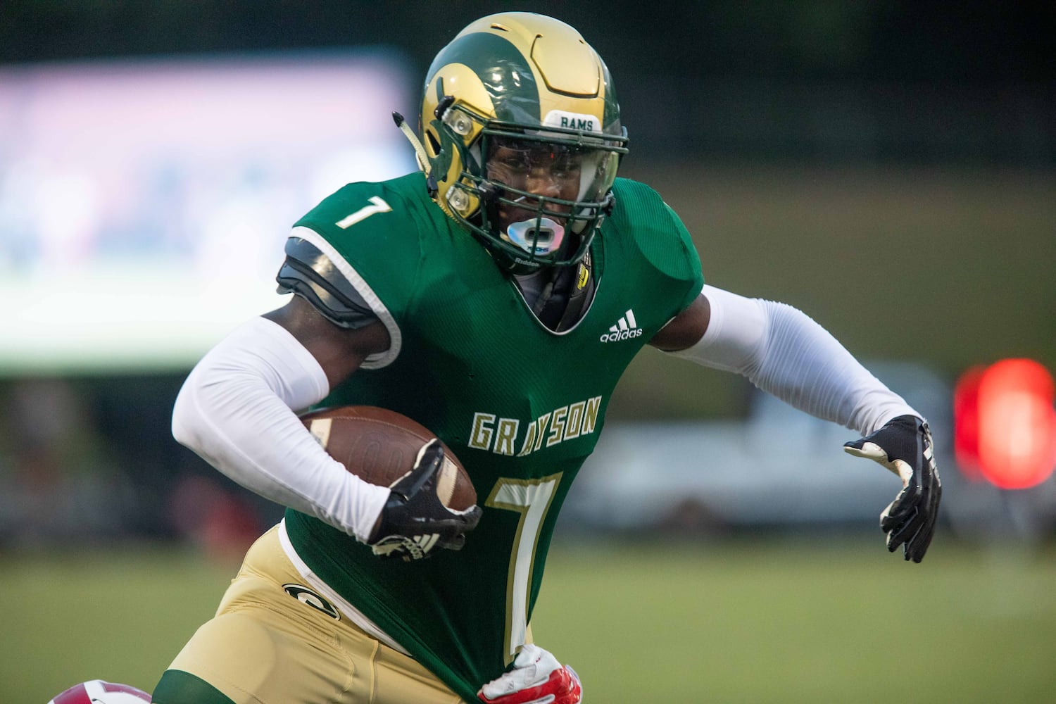 Grayson High School's Derrell Farrar (7) scores a conversion during a GHSA high school football game between Grayson High School and Archer High School at Grayson High School in Loganville, GA., on Friday, Sept. 10, 2021. (Photo/Jenn Finch)