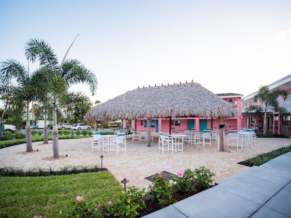 A new coat of retro "Florida pink" and a tiki hut are the latest additions to the Caribbean Shores Waterfront Resort in Jensen Beach, Florida.
Courtesy of Caribbean Shores Waterfront Resort