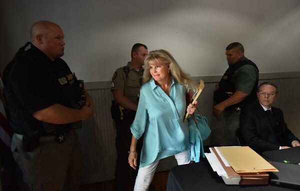 Mayor Theresa Kenerly leaves after public hearing and regular meeting at Hoschton Train Depot in Hoschton on Thursday, May 30, 2019. Mayor Theresa Kenerly and Councilman Jim Cleveland have been under fire for racial comments regarding the handling of a black candidate for city administrator in March. HYOSUB SHIN / HSHIN@AJC.COM