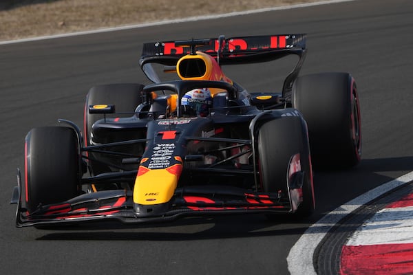 Red Bull driver Max Verstappen of the Netherlands steers his car during qualifying session for the Chinese Formula One Grand Prix at the Shanghai International Circuit, Shanghai, Saturday, March 22, 2025. (AP Photo/Andy Wong)