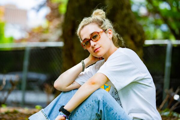 Atlanta, Ga: Blondshell poses for a portrait backstage after a great set opening Saturday. Photo taken Saturday May 4, 2024 at Central Park, Old 4th Ward. AAJC 050424 shaky day two (RYAN FLEISHER FOR THE ATLANTA JOURNAL-CONSTITUTION)