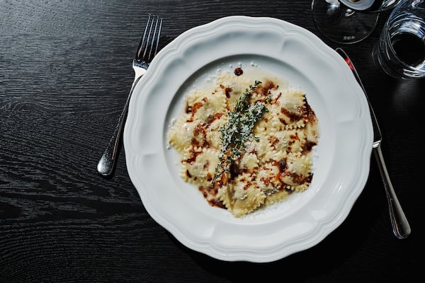 The interior of Lyla Lila's ravioli hold tender, braised beef brisket and black truffles. Courtesy of Andrew Thomas Lee