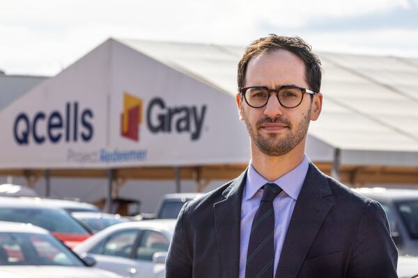 Scott Moskowitz, senior director of marketing strategy and industry affairs, poses for a portrait at the construction site for Qcell’s new solar manufacturing plant in Cartersville on Wednesday, Jan. 10, 2024. (Arvin Temkar / arvin.temkar@ajc.com)