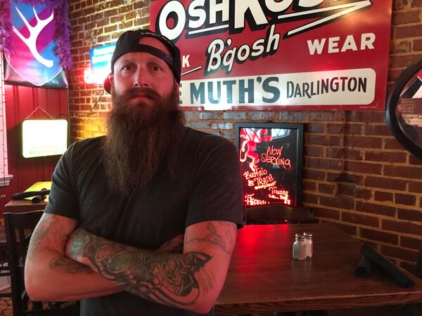  "Ink Master" contestant Wes Hogan, visiting Atlanta June 4, 2017 from Riverside, Calif. This was taken at Cowtippers. CREDIT: Rodney Ho/rho@ajc.com