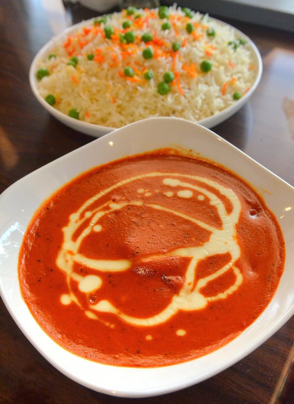 Chicken Tikka Moshol-la with Baashmoti Polao Rice at Ruchi Bangladeshi restaurant in Chamblee. 