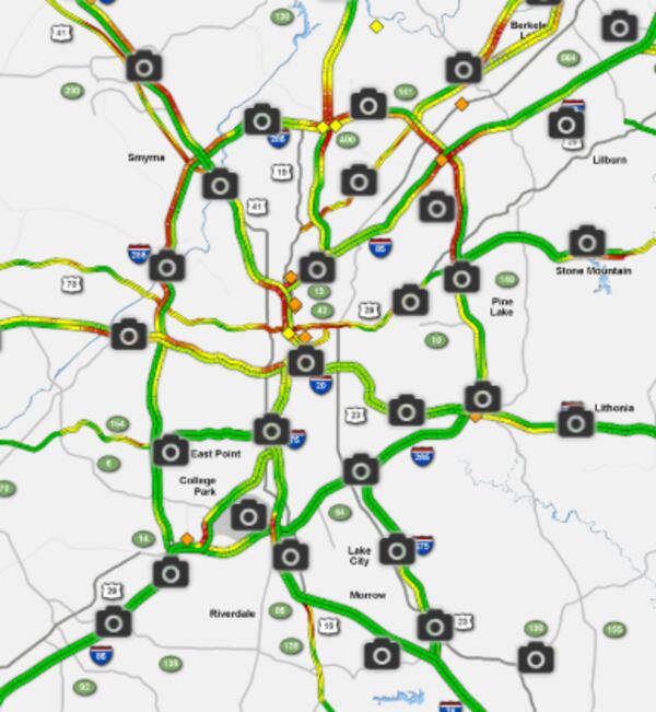 The Northern Perimeter and Downtown Connector were quickly shifting from green to orange and red around 4:45 p.m., according to the WSB 24-hour Traffic Center.