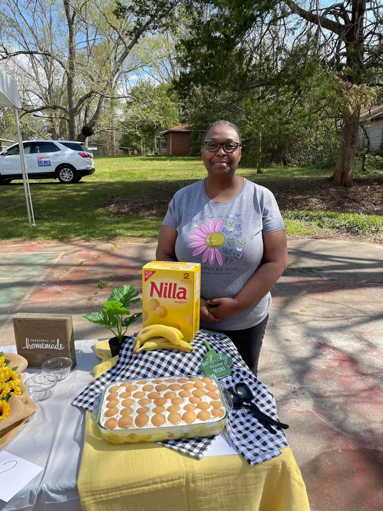 A participant shows off her banana pudding during the State Banana Pudding Festival of Georgia. Courtesy of the State Banana Pudding Festival of Georgia