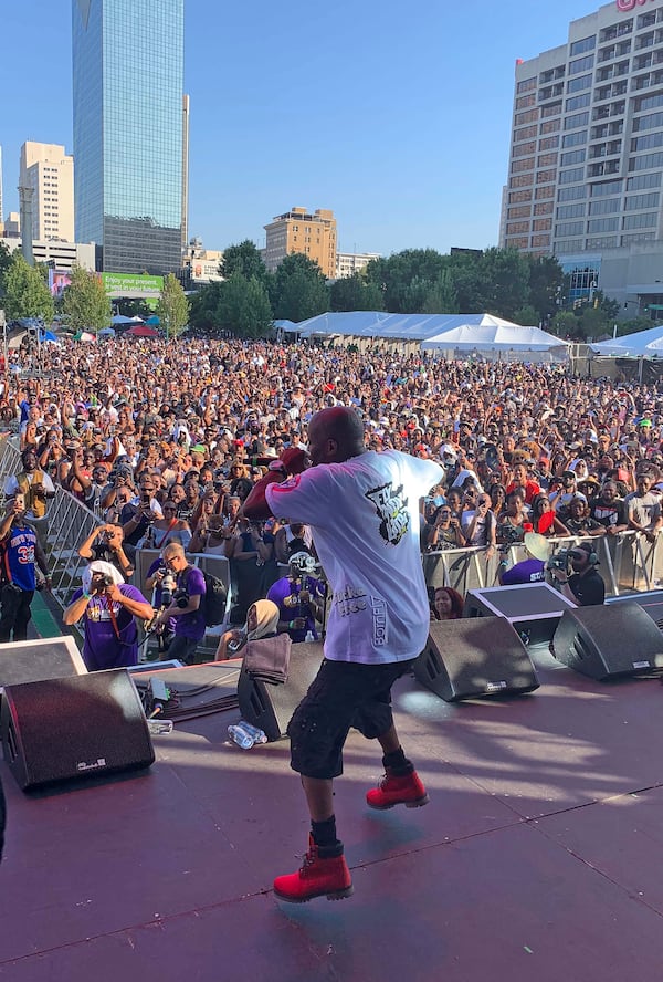 ATLANTA - September 8, 2019:  Rapper DMX gets things jumping during his set at One Musicfest, which is celebrating its 10th anniversary at Centennial Park. RYON HORNE/RHORNE@AJC.COM