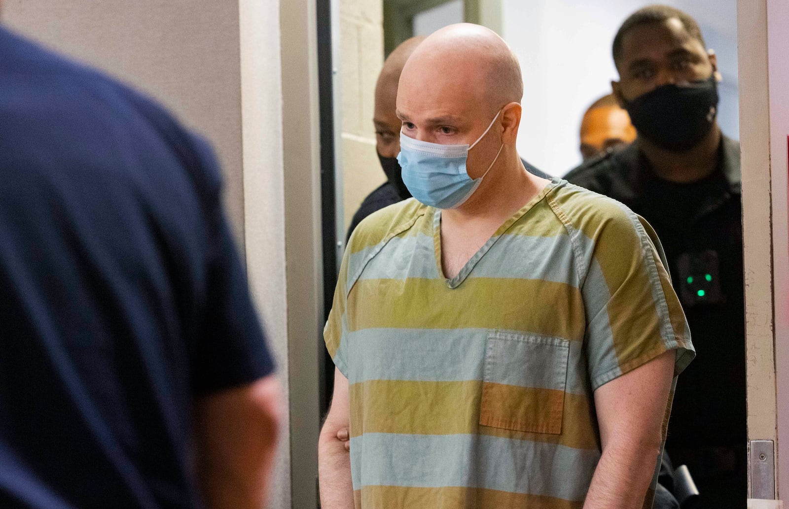 FILE - Randy Halprin, who was part of the so-called "Texas 7" gang who escaped from prison in 2000 and was convicted in the murder of an Irving police officer, enters the 283rd Judicial District Court on July 14, 2021, at Frank Crowley Courthouse in Dallas. (Juan Figueroa/The Dallas Morning News via AP)