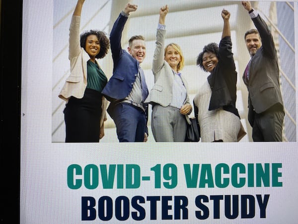 Emory University is participating in a COVID-19 vaccine booster study. The university created this flyer to recruit participants. (Courtesy of Emory University)