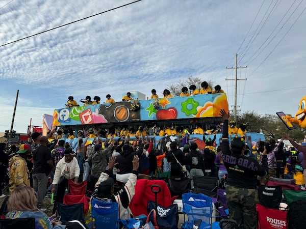 A Krewe of Zulu float passes through on Mardi Gras Day in New Orleans, Tuesday, March 4, 2025. (AP Photo/Jack Brook)