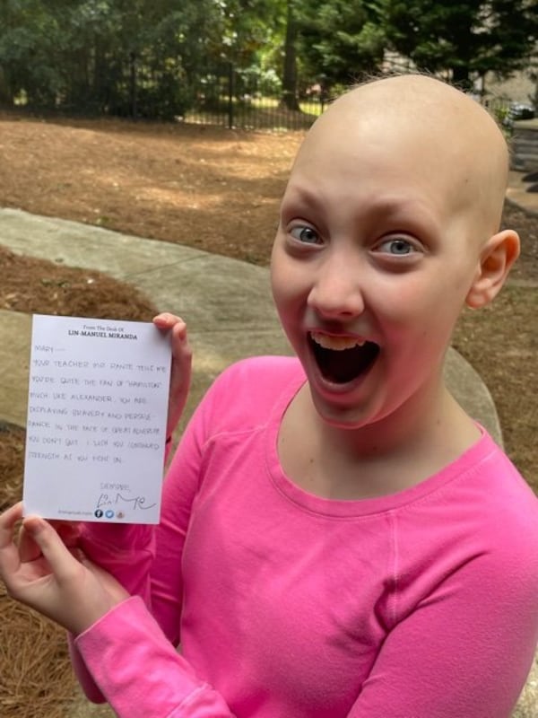 Mary Webb was diagnosed with brain cancer her freshman year of high school. Her music teacher told Lin-Manuel Miranda how disappointed Mary was that she'd have to miss "Hamilton," and he responded with a personal note.
Photo courtesy of Children's Healthcare of Atlanta