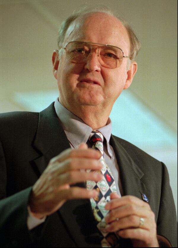 Georgia Commissioner of Agriculture Tommy Irvin announces Friday, Jan. 5, 1995 in Atlanta that the International Equestrian Federation has accepted
 his department's terms for allowing horses infected with Piroplasmosis, a tick-borne virus, to compete in the 1996 Summer Olympics. (AP Photo/Tannen Maury)