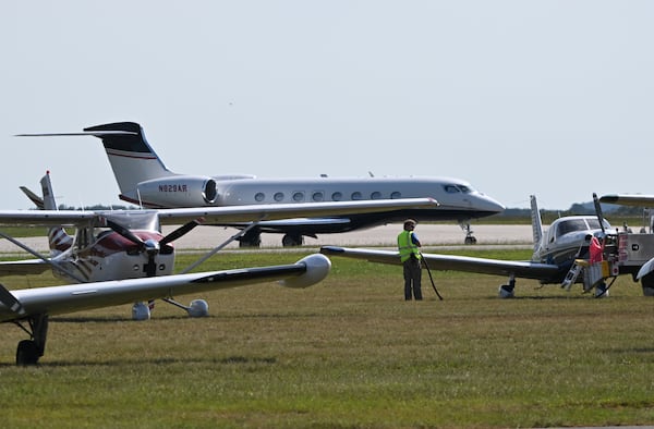 Numerous airplanes are parked at Athens Ben Epps Airport on Saturday, Oct. 5, 2024, the day of Georgia's home football game against Auburn. (Hyosub Shin / AJC) 