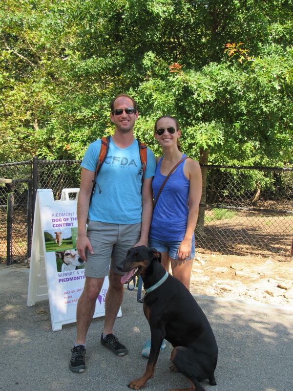 Chris and Jennifer Beauregard with Ponce, Piedmont Park’s Dog of the Year.