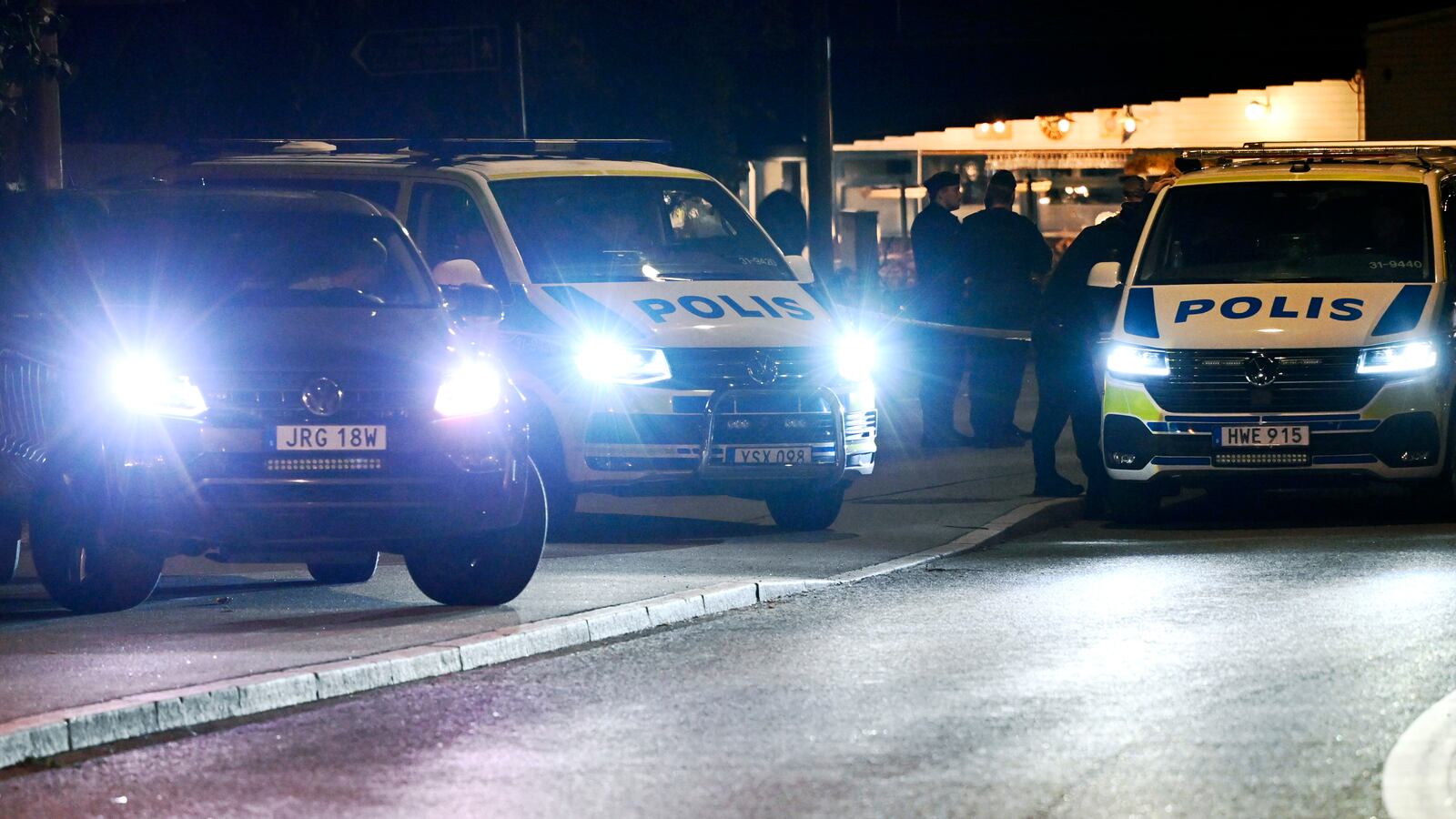 Police guard outside the Israeli embassy in Stockholm, Sweden, Tuesday, Oct. 1, 2024, after a suspected shooting near the embassy. (Anders Wiklund/TT News Agency via AP)