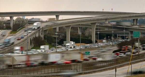 Automobiles travel through Spaghetti Junction Friday afternoon in Atlanta, Ga., March 29, 2013. JASON GETZ / JGETZ@AJC.COM