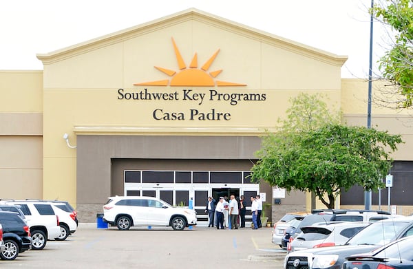 Dignitaries take a tour of Southwest Key Programs Casa Padre, a U.S. immigration facility in Brownsville, Texas, Monday, June 18, 2018, where children are detained. (Miguel Roberts/The Brownsville Herald via AP)