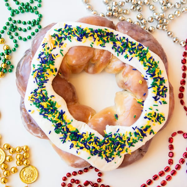 King cake from Hero Doughnuts, which has locations in Summerhill and Fayetteville. Courtesy of Hero Doughnuts