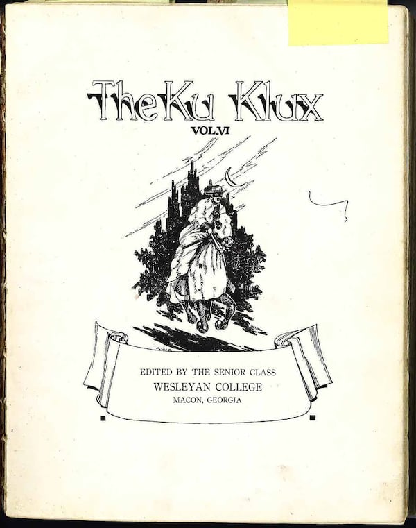 A sketch of a masked night rider on horseback galloping under crescent moon graces the title page of the 1910 Wesleyan College yearbook.