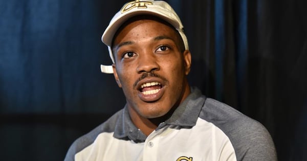 Georgia Tech running back KirVonte Benson speaks to members of the media  during a Georgia Tech Football Media Day at Bobby Dodd Stadium on Thursday, August 2, 2018. HYOSUB SHIN / HSHIN@AJC.COM