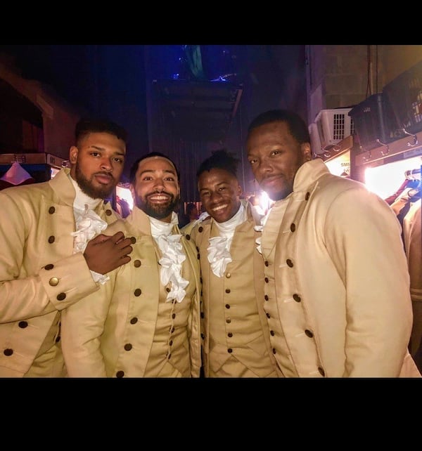 Pierre Jean Gonzalez (second from left), who portrays the lead character in "Hamilton," is seen here with his fellow "Sons of Liberty," who are (from the left) Warren Egypt Franklin, Elijah Malcomb and Desmond Sean Ellington. Photo: courtesy Pierre Jean Gonzalez