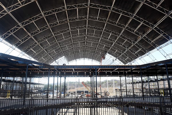 Inside the temporary venue built for the DirecTV Super Saturday Night concert on Feb. 2, 2019 with Foo Fighters and Run the Jewels. RYON HORNE / RHORNE@AJC.COM