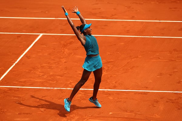 Cori Gauff celebrates victory during the girls singles final at  the 2018 French Open on June 9, 2018, at Roland Garros in Paris.