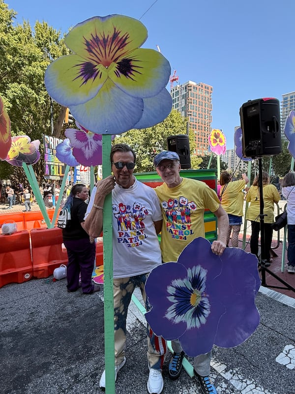 Don Purcell and his partner Thom Baker, the founders of Pansy Patrol, which started in response to religious protesters at the Atlanta Pride Parade.