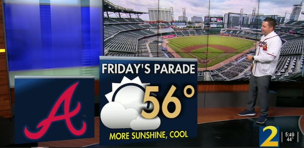 Channel 2 Action News meteorologist Brian Monahan expects rain will clear out in time for Friday's victory parade. Temperatures will be in the mid-50s Friday, according to Monahan.