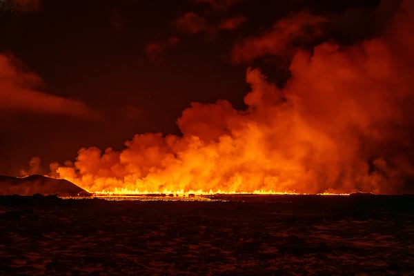 A new volcanic eruption that started on the Reykjanes Peninsula in Iceland, Wednesday, Nov.20, 2024. (AP Photo/Marco di Marco)