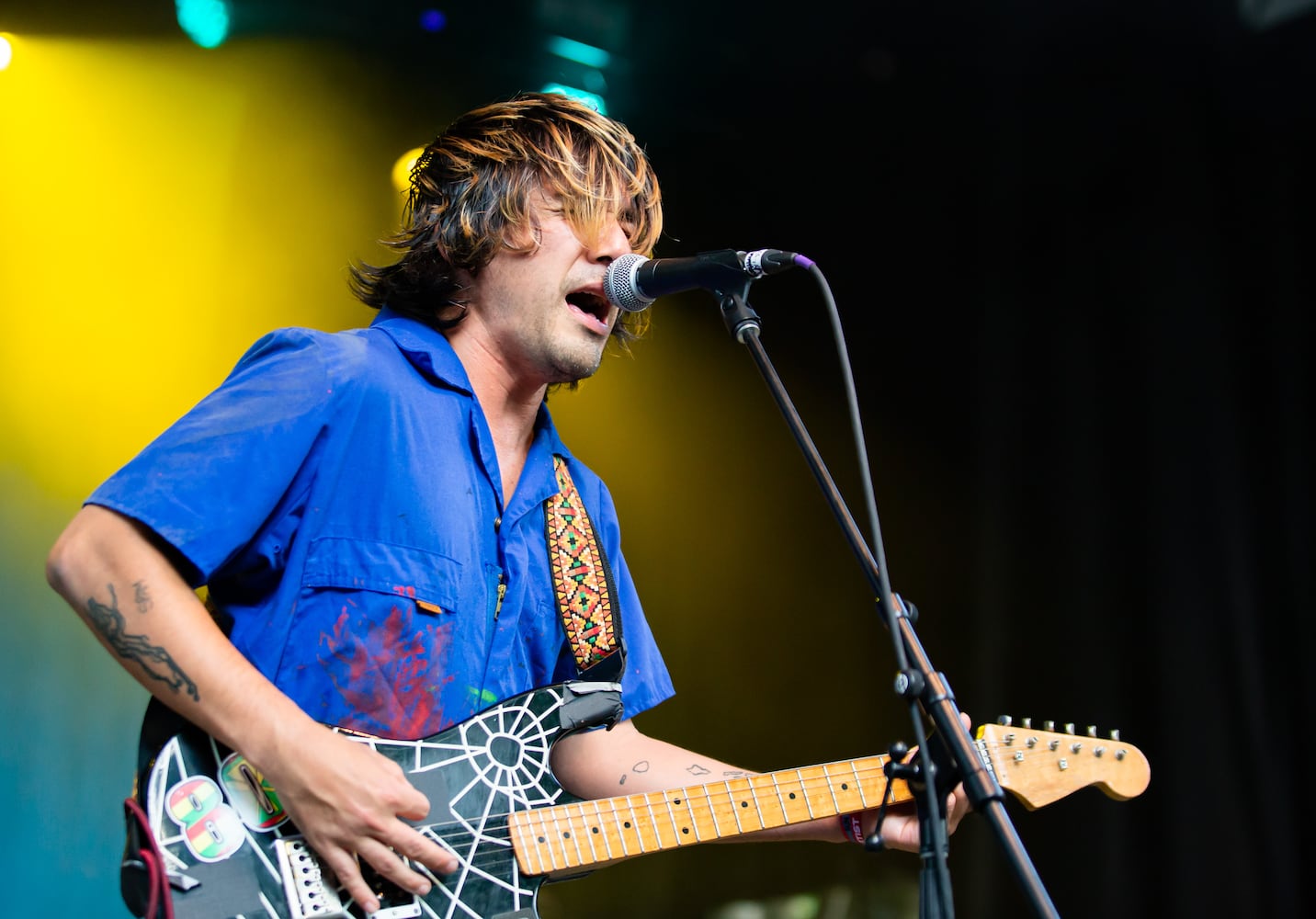 Fidlar plays the Criminal Records stage to groups of moshing fans on the final day of the Shaky Knees Music Festival at Atlanta's Central Park on Sunday, May 7, 2023. (RYAN FLEISHER FOR THE ATLANTA JOURNAL-CONSTITUTION)
