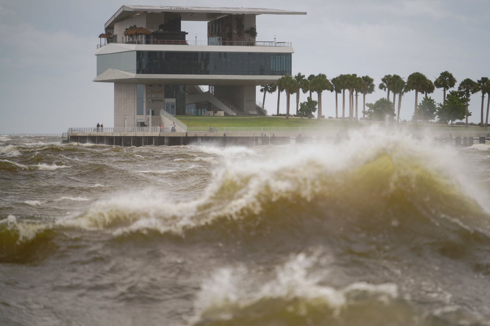 FILE - The St. Pete Pier is visible near high waves as Hurricane Helene makes its way toward the Florida panhandle Thursday, Sept. 26, 2024, in St. Petersburg, Fla. (Martha Asencio-Rhine/Tampa Bay Times via AP, File)