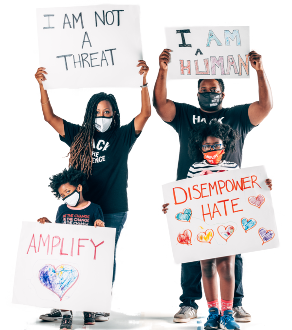 The Thompsons — Nicole and Khalil (back) with daughters Syrai and Selah (front) — are shown at a launch photo shoot for their family’s #AmplifyLove campaign.