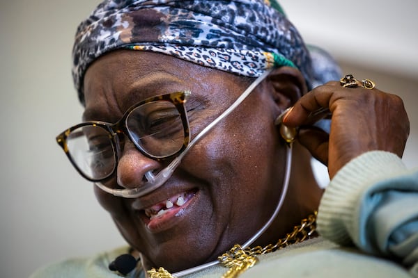 Patricia Johnican smiles as she talks about her family during an interview at Commons of Grace Senior on Wednesday, Sept. 25, 2024, in Houston. (AP Photo / Annie Mulligan)