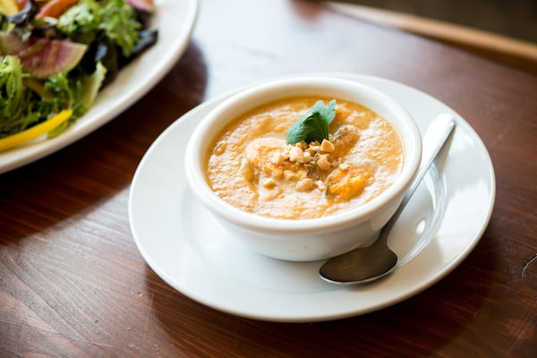 Sweet Potato Stew with coconut milk, peanut,  and ginger (vegan). Photo credit- Mia Yakel.