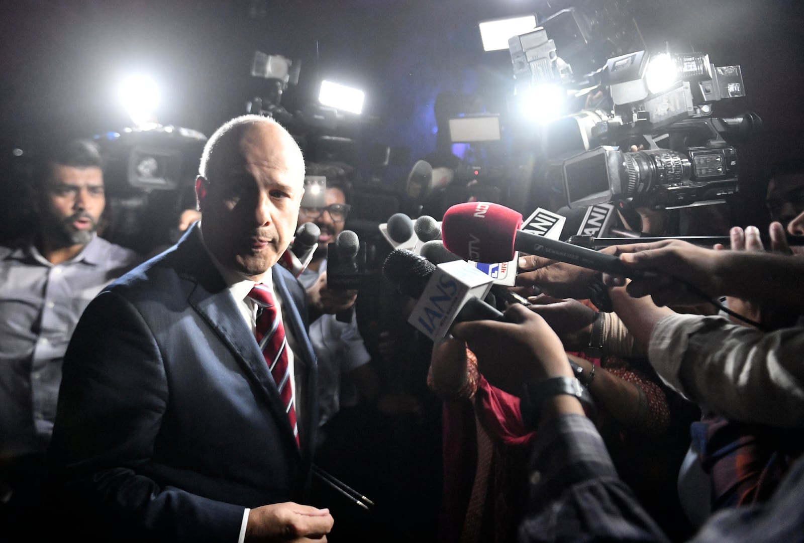 Canada's Deputy High Commissioner to India Stewart Wheeler, speaks to media personnel after meeting with officials at the Indian government's Ministry of External Affairs, in New Delhi, India, Monday, Oct. 14, 2024. (AP Photo)