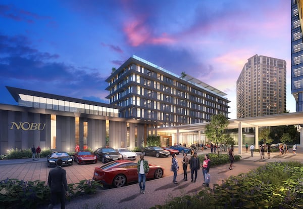 A rendering of the Nobu hotel and restaurant to be built on the campus of the Phipps Plaza mall in Buckhead. SPECIAL from Simon and Nobu