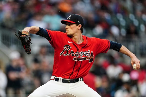 Atlanta Braves starting pitcher Max Fried works against the Baltimore Orioles in the first inning of a baseball game Friday, May 5, 2023, in Atlanta. (AP Photo/John Bazemore)