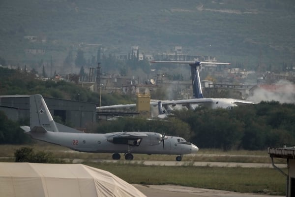 Russian aircraft taxi on the tarmac of the Hmeimim Air Base, a Syrian airbase currently operated by Russia, located southeast of the city of Latakia in the town of Hmeimim, Syria, on Monday, Dec.16, 2024. (AP Photo/Leo Correa)