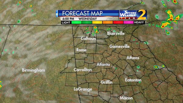 By 6 p.m., most metro areas should be dry. (Credit: Channel 2 Action News)