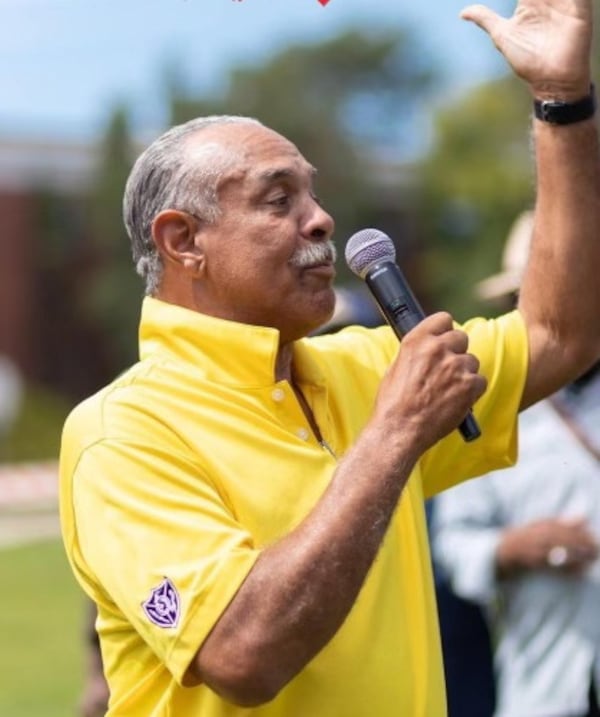 Jack Pitts speaks to the crowd at the 2023 Decatur Days festival. A Michigan resident since 1976, Pitts is a graduate of Decatur's Trinity High and still makes it back to his home state when he can. He will be inducted into the Georgia High School Football Hall of Fame on Oct. 26, 2024.