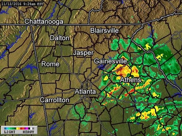 While a 20 percent chance of rain exists Sunday, most of the rain will stay east of Atlanta and dry air will bring more sunshine later in the day. (Credit: Channel 2 Action News)