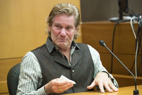 Terry Brown, former personal assistant to Diane McIver, gets emotional as he testifies during the second day of the Tex McIver murder trial in Fulton County Superior Court in Atlanta on Wednesday, March 14, 2018. (ALYSSA POINTER/ALYSSA.POINTER@AJC.COM)