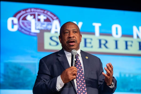 Clayton County Sheriff candidate Clarence Cox debates at Tabernacle of Praise Church International in Jonesboro on Tuesday, Jan 31, 2023. (Jenni Girtman for Atlanta Journal-Constitution)