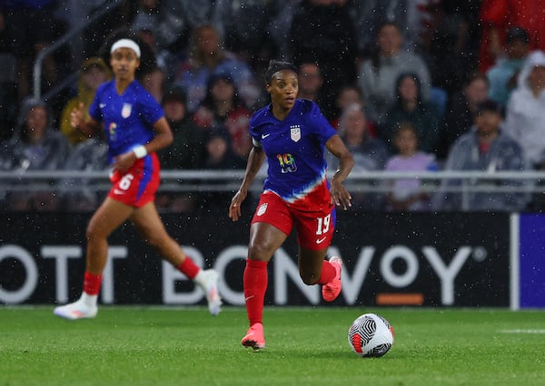 Crystal Dunn #19 of U.S. Women's National Team in the second half against Korean Republic at Allianz Field on June 4, 2024, in St Paul, Minnesota. (Adam Bettcher/Getty Images/TNS)