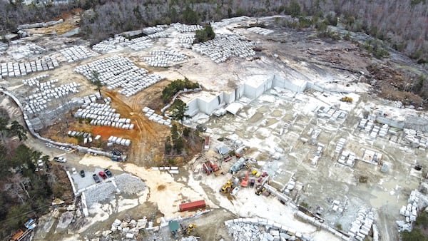 This aerial view of an Atlanta quarry was provided by the Elberton Granite Association. There is no shortage of granite, the material preferred by makers and sellers of headstones for its durability.