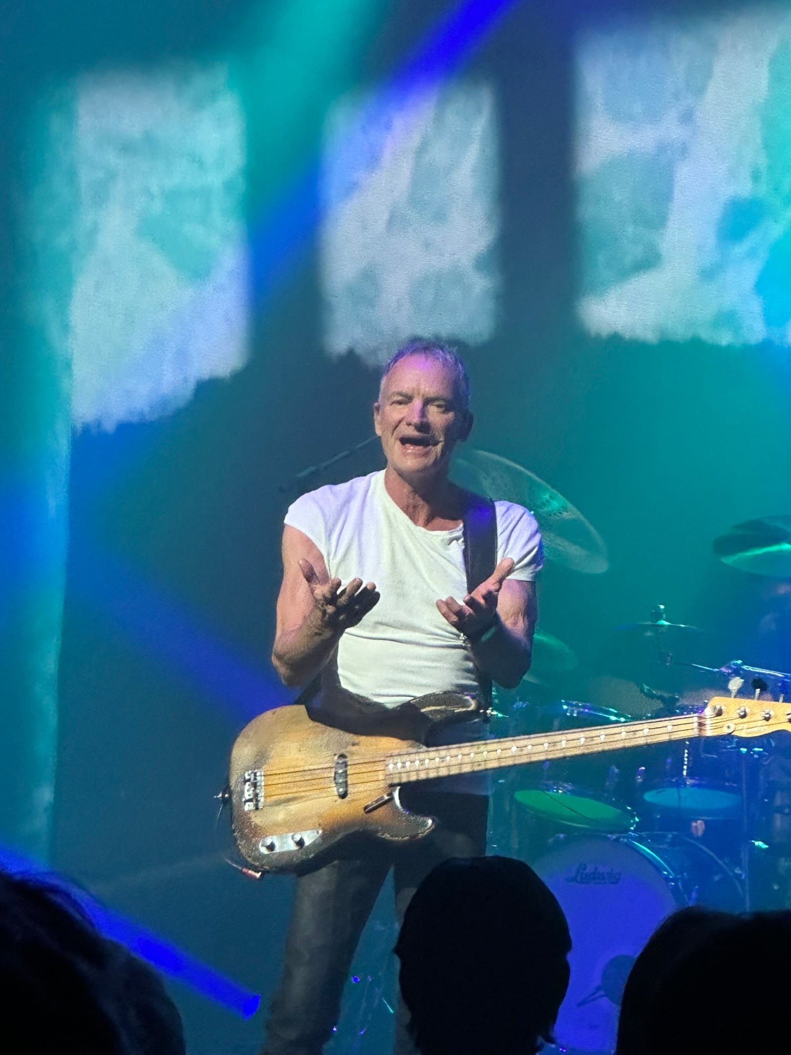 Sting telling a story during his Cobb Energy Performing Arts Centre concert on October 22, 2024. RODNEY HO/rho@ajc.com