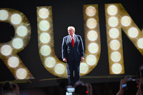 Republican presidential candidate former President Donald Trump is introduced during the final night of the Republican National Convention on Thursday, July 18, 2024, in Milwaukee. (Hyosub Shin / AJC)